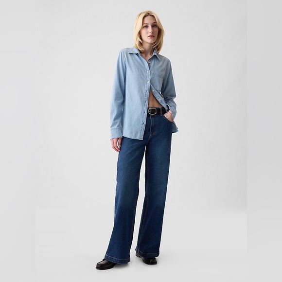 GAP Classic Denim Western Shirt 100% cotton Powder Blue loose fit Size Small - Picture 2 of 16